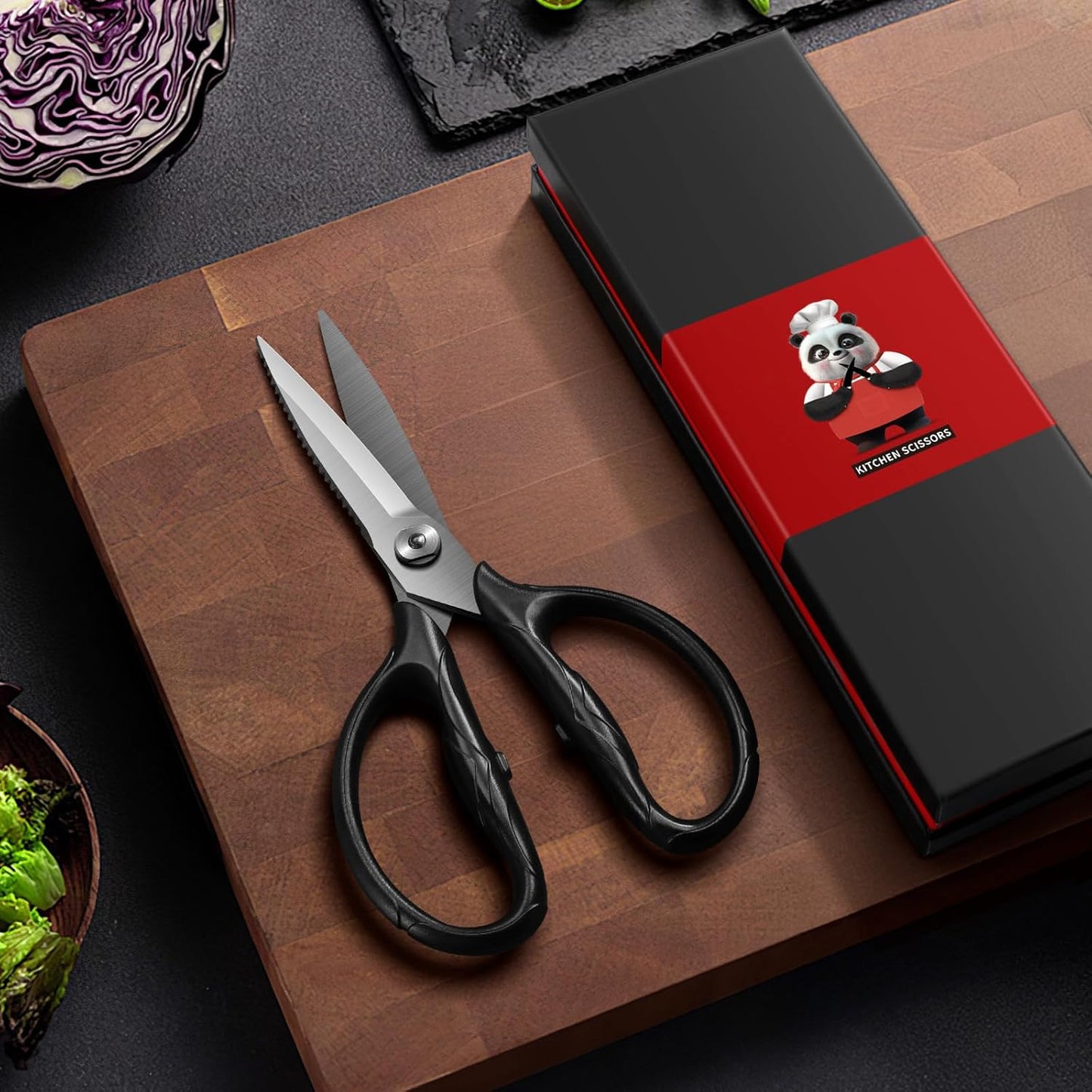 SHAN ZU Titanium Kitchen Scissors - Heavy Duty 5Cr15MoV Stainless Steel Shears for Meat & Herbs | Dishwasher Safe, Gift Box Included (Black)