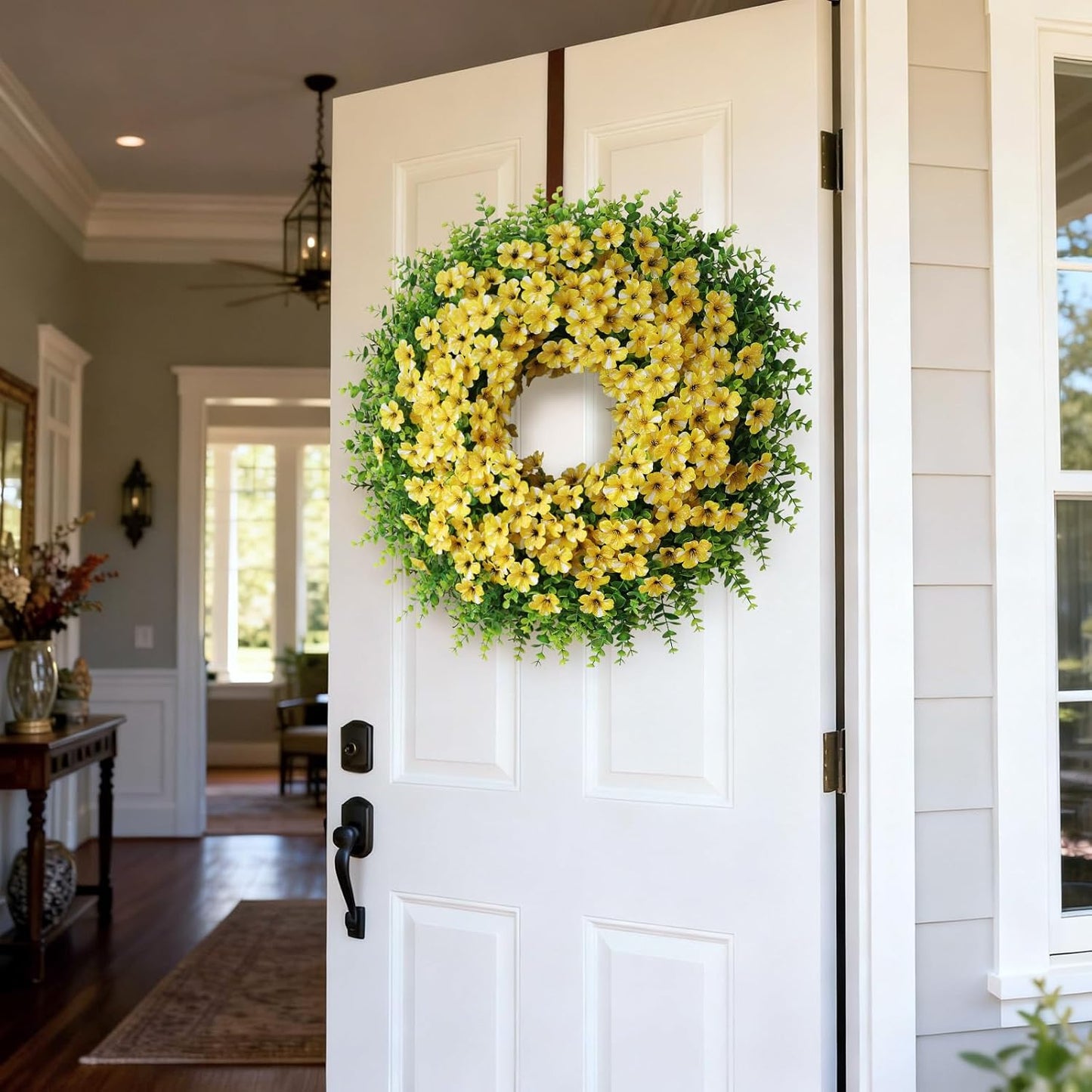 Starry Sky Morning Glory Wreath by 26" - Faux Eucalyptus Flower Decor for Spring & Summer | Yellow