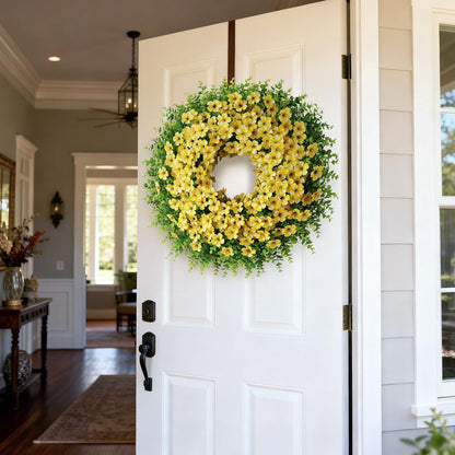Starry Sky Morning Glory Wreath by 26" - Faux Eucalyptus Flower Decor for Spring & Summer | Yellow