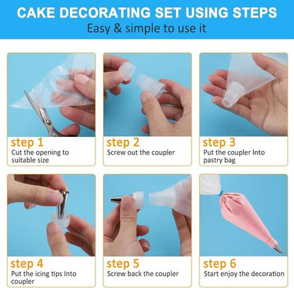 Firstake Piping Bags and Tips Set - 100 Disposable 12-Inch Anti-Burst Pastry Bags for Cake Decorating