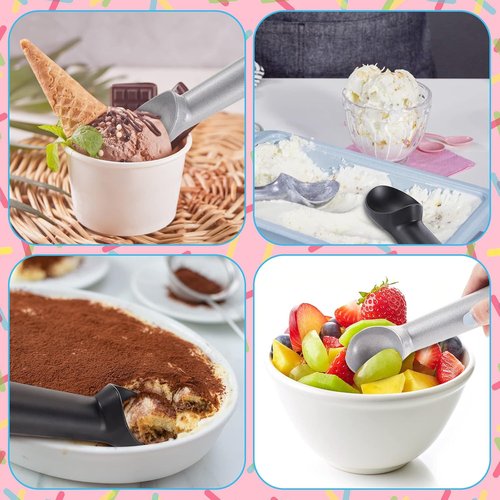 Gejoy 16 Pcs Ice Cream Scoop Set - 7 Inch Nonstick Aluminum Scooper for Gelato, Yogurt & Desserts | Black & Silver