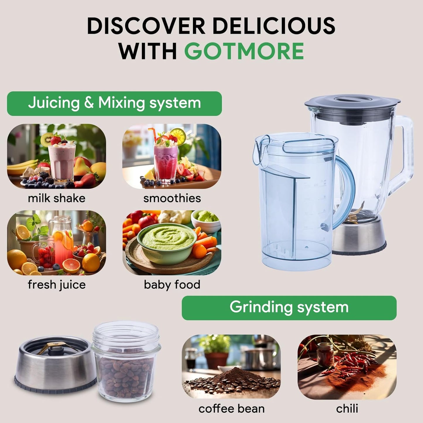 Skiennix Juicer Machine - 3 in 1 Blender & Grinder Combo with 1300W Power | 5 Speeds, LCD Screen, Easy to Clean