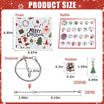 Skiennix Christmas Advent Calendar Bracelets 2024 - 24-Day Countdown with 22 Charm Beads & 2 Bracelets for Girls & Teens (Silver)