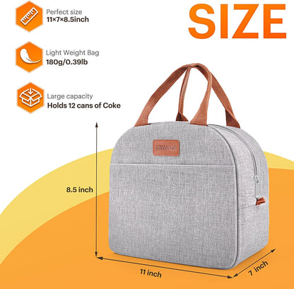 Skiennix Insulated Lunch Bag - Leakproof Cooler Tote for Adults | High Capacity, Reusable, Grey