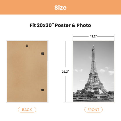 upsimples 20x30 Picture Frame White 3 Pack, Scratch-Proof Poster Frames 20 x 30 for Photo Gallery - Slide-In Strips, Horizontal or Vertical Wall Mounting