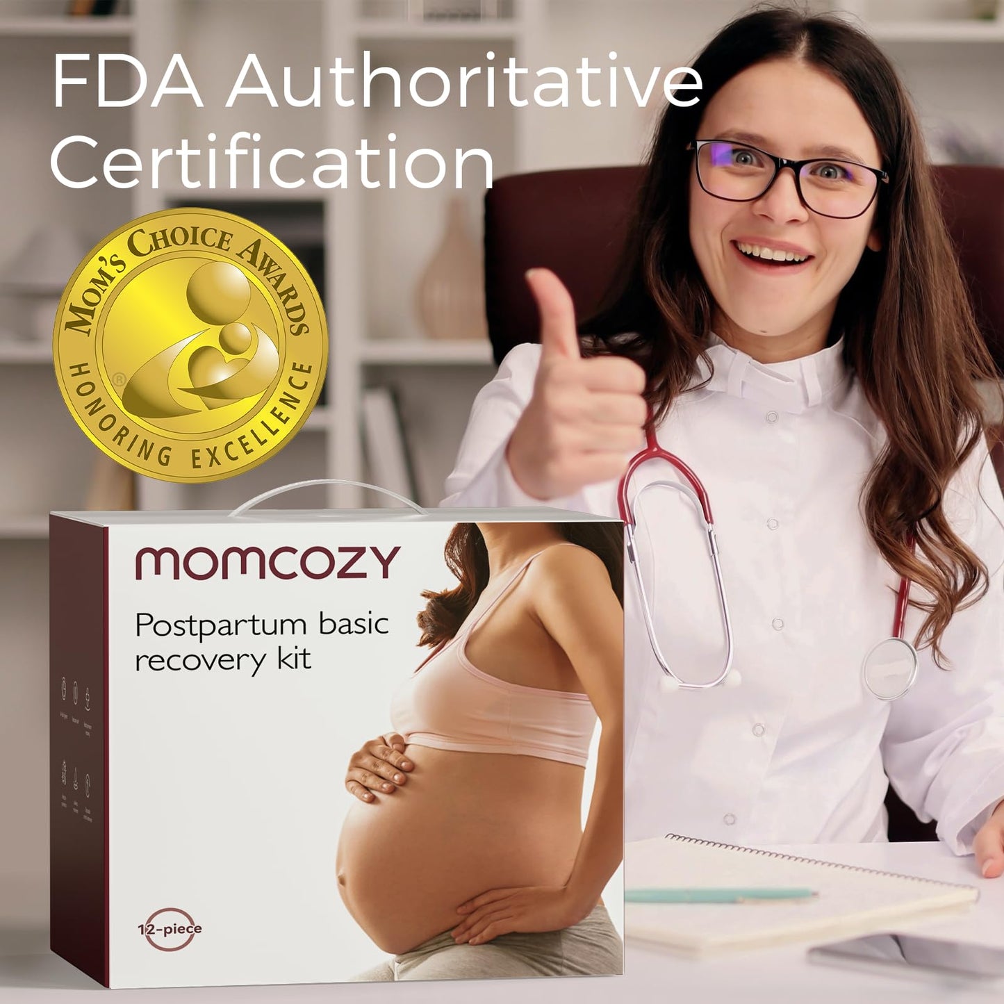 Momcozy Postpartum Recovery Essentials Kit, Labor Delivery Mom Care Kit, Self-Absorbent Disposable Underwear Nipple Nursing Pads Upside Down Peri Bottle Cold Pads Cooling Foam Canvas Bag Set