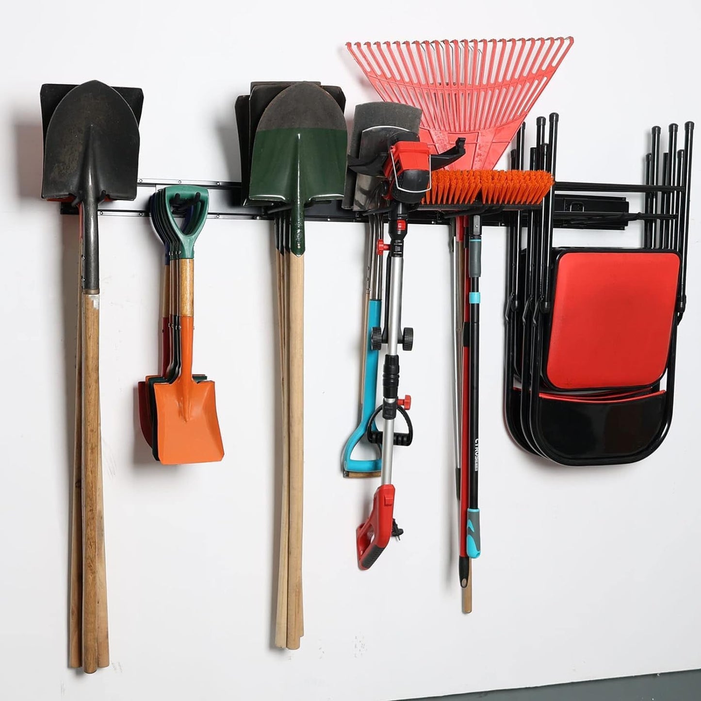 Wallmaster Garage Storage Organizer - Heavy-Duty Wall Mount Tool Rack with 12 Adjustable Hooks | 96-Inch Tracks, 900lb Capacity