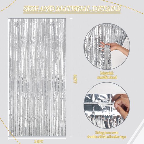 DECOCKRAT Foil Fringe Backdrop - Shiny Silver Tinsel Curtains for Party Decor | 3 Pack, 3.3x8.2 FT