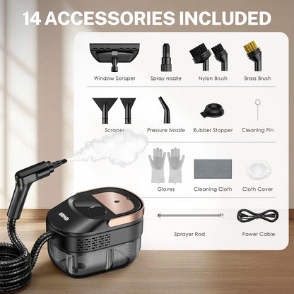 ODSD Steam Cleaner - 3-Level Adjustable Handheld Steamer for Home & Car | 15s Heat-Up, 1.6L Tank, 15 Accessories