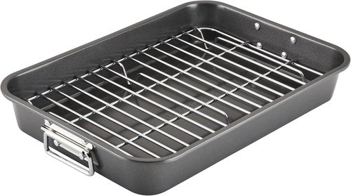 Farberware Nonstick Steel Roaster - 11-Inch x 15-Inch with Flat Rack | Durable Gray Bakeware