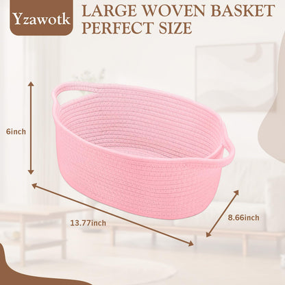 Yzawotk Woven Storage Basket with Handle, Cute Gifts Basket for Nursery, Empty Gift Decorative Organizer for Birthday Baby Toy Pet Baskets 13.77'' x 8.66 '' x 6 ,Pink