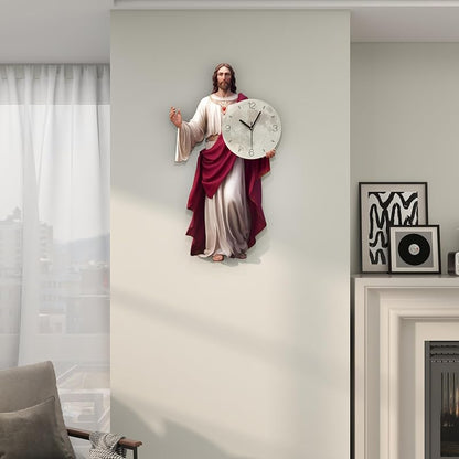 Variation: Red FLEBLE Jesus Wall Clock - 13x23 Inch, Silent Battery-Operated