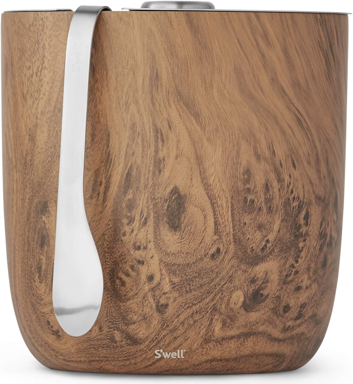 S'well Stainless Steel Ice Bucket with Tongs - Holds 68oz of Ice & Stainless Steel Wine Chiller - 750ml - Teakwood - Triple-Layered Vacuum-Insulated Container
