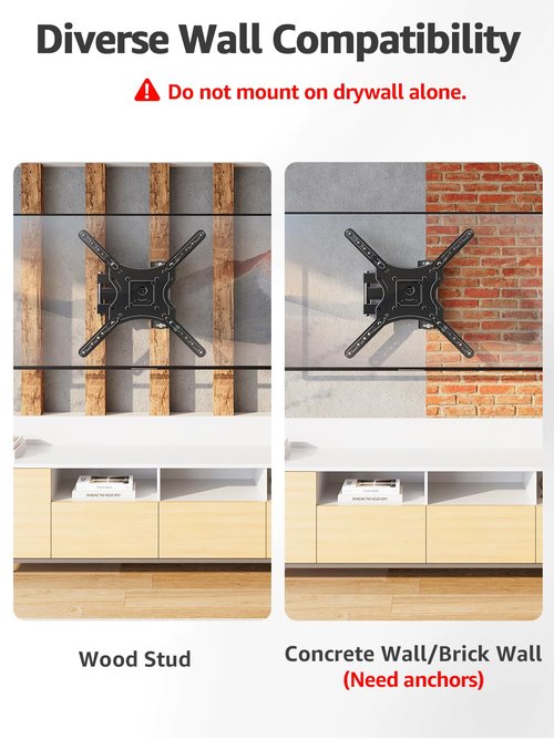 ELIVED Full Motion TV Wall Mount for Most 26-60 Inch TVs, Articulating Arms Swivel and Tilt tv Mount, Wall Mount Brackets Max VESA 400x400, Single Stud Perfect Center Design, Holds Up to 77 lbs.