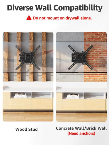 ELIVED Full Motion TV Wall Mount for Most 26-60 Inch TVs, Articulating Arms Swivel and Tilt tv Mount, Wall Mount Brackets Max VESA 400x400, Single Stud Perfect Center Design, Holds Up to 77 lbs.