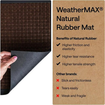 GORILLA GRIP Waterproof All-Season WeatherMAX Doormat - 72x24 Natural Rubber | Stain & Fade Resistant, Easy Clean Coffee Squares