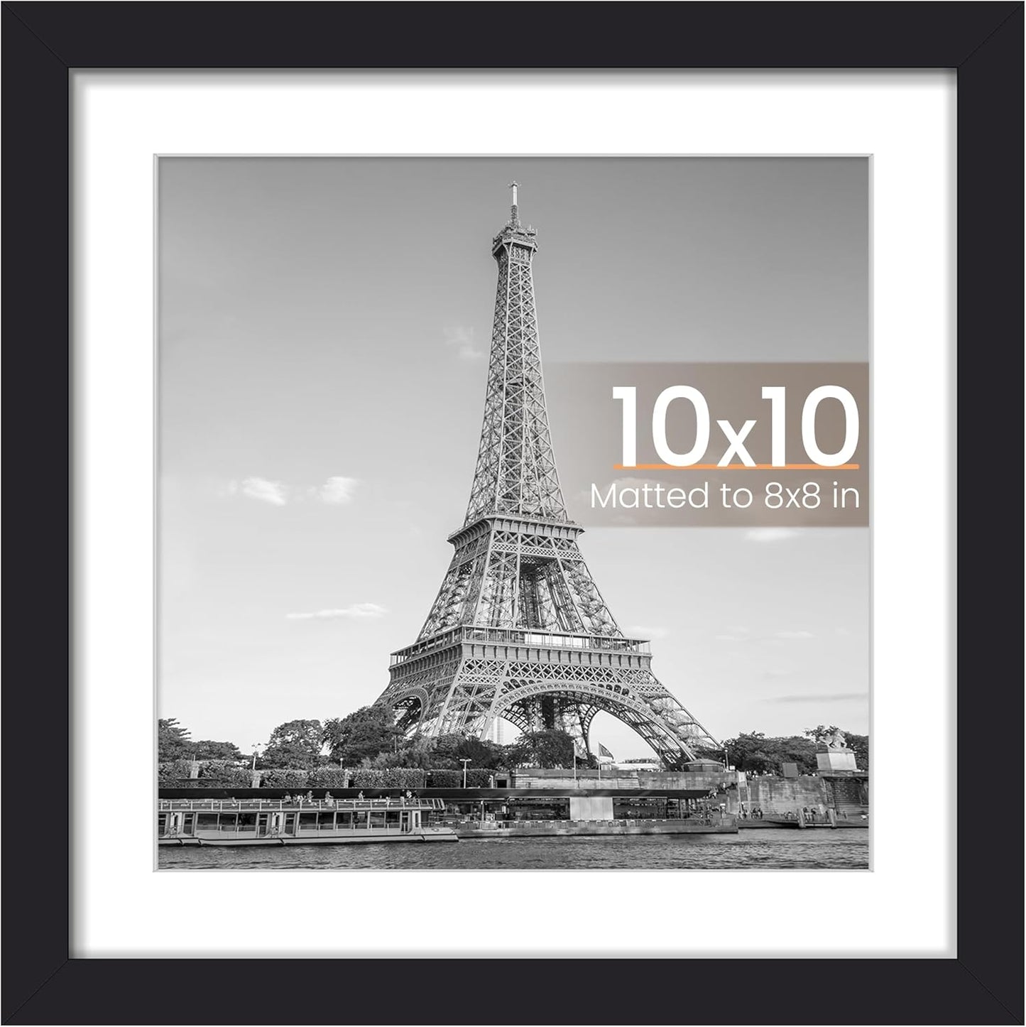 Upsimples 10x10 Picture Frame - Display 8x8 Photos with Mat or 10x10 Without | Black, 1 Pack
