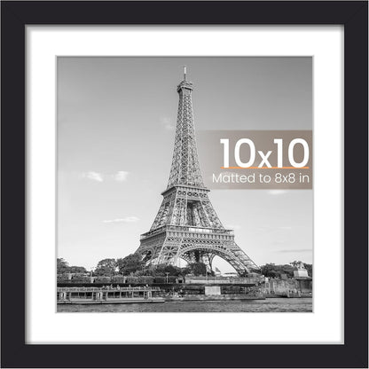 Upsimples 10x10 Picture Frame - Display 8x8 Photos with Mat or 10x10 Without | Black, 1 Pack