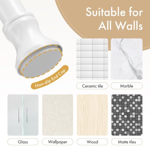 Amazer Spring Tension Shower Curtain Rod, 42-72 Inches Rust-Resistance Tension Curtain Rod Bathroom Rod, Adjustable Shower Curtain Rod No Drill, White