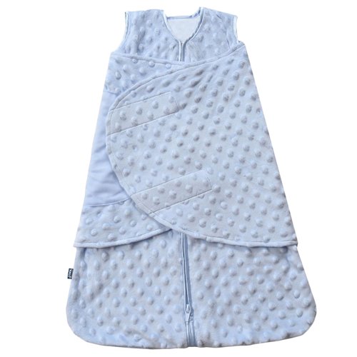 HALO Sleepsack Swaddle - 3-Way Adjustable Swaddle Blanket, TOG 3.0, Blue Plush Dots, Small (3-6 Months)