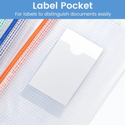 Sooez 24-Pack Mesh Zipper Pouch Bags - Clear A5 Pencil Case with Label Pocket for Organizing