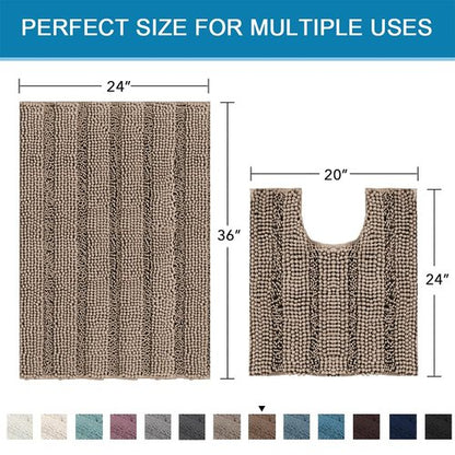 H.VERSAILTEX Bathroom Rugs Bath Rug Set 2 Piece Bathroom Contour Rug Toilet Mat Sets Non Slip Contour Bath Rug Ultra Thick Water Absorbent Striped Bath Mats(36" x 24" Plus 20" x 24" U, Taupe Brown)