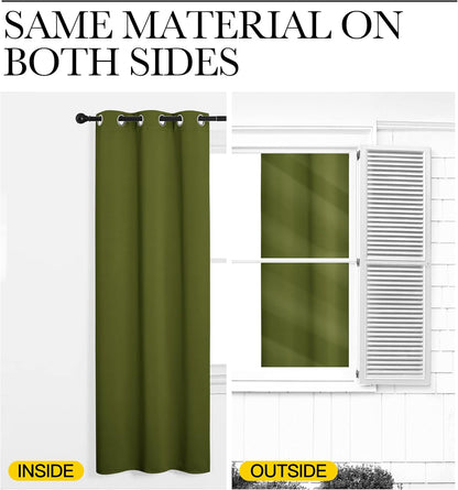 NICETOWN Blackout Curtains for Patio Glass Doors - Olive Green Privacy Drapes, 42" x 95" (1 Pair)