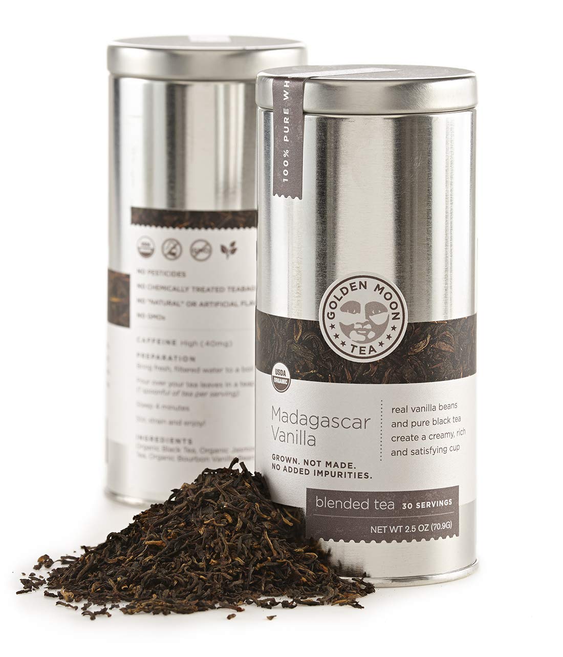 Golden Moon Tea Organic Madagascar Bourbon Vanilla Black Tea - Loose Leaf, Non-GMO - Travel Tin (30 Servings)