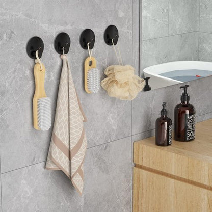 EAGMAK Towel Hooks - 4 Pack Adhesive SUS305 Stainless Steel Round Wall Hooks for Bathroom & Kitchen
