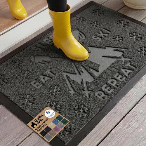 GORILLA GRIP Waterproof All-Season WeatherMAX Doormat - 35x23" Natural Rubber, Stain & Fade Resistant, Easy Clean, Graphite