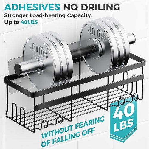 HomeHacks Shower Caddy - No-Drill Rustproof Organizer with Space-Saving Hooks | 2-Pack for Bathroom & Kitchen