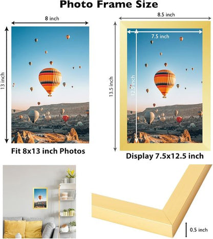 JCJMY 8x13 Gold Picture Frame - Versatile Wall or Tabletop Display with Shatter-Resistant Plexiglass