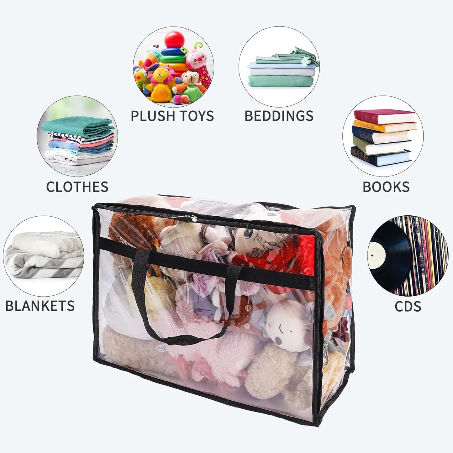 SGHUO Blanket Storage Bags - Extra Large 60L Clear Vinyl Bags for Clothes & Bedding | 4-Pack with Zipper & Reinforced Handle