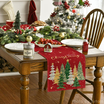 Merry Xmas Trees Table Runner 13x72 inch, Red - Artoid Mode