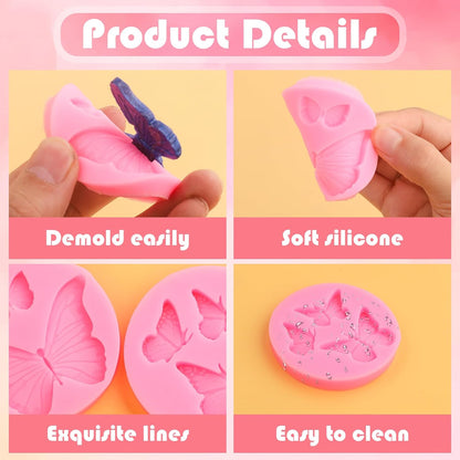 Skiennix Butterfly Chocolate Molds - 4 Pcs Mini Silicone Molds for Cake Decorating