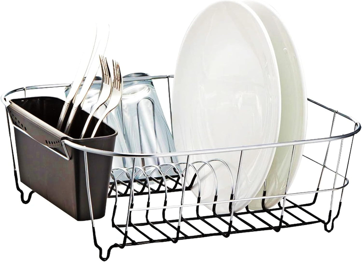 Neat-O Deluxe Chrome-Plated Steel Dish Drainer - Compact Design for Small Spaces | Black Finish