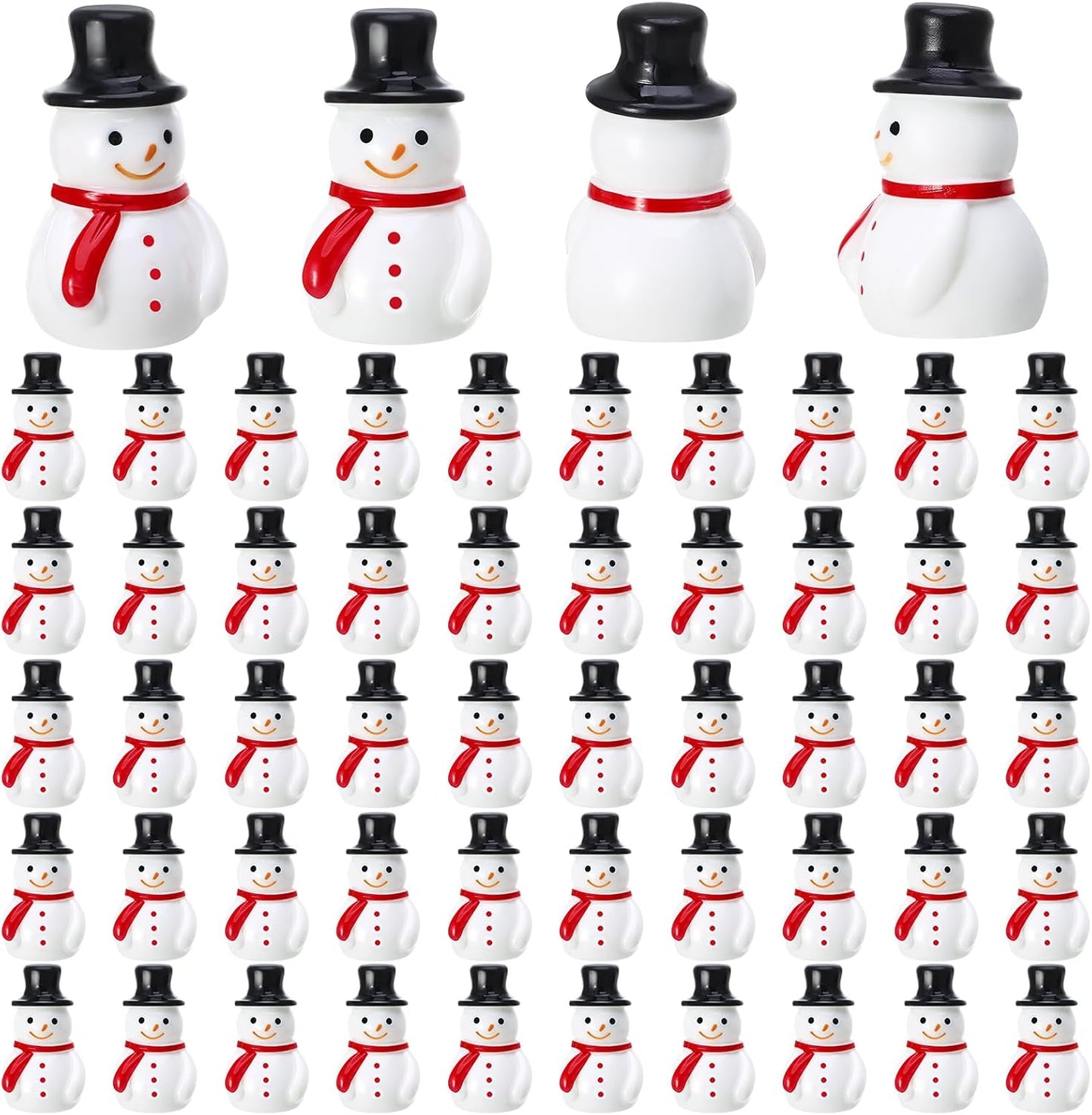 Skiennix Winter Mini Resin Snowman Figurines - 50 Pcs Black Hat Decor for DIY Crafts & Cake Decoration