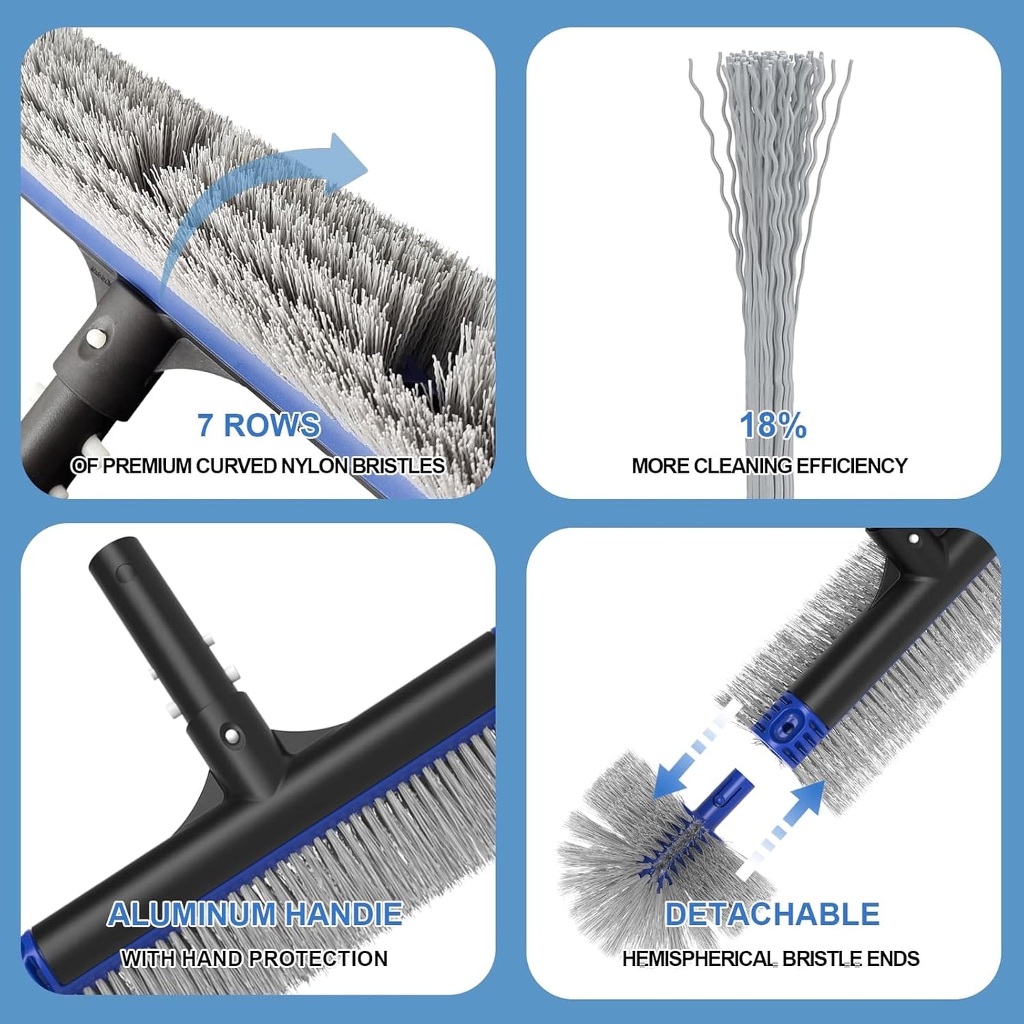 Poolvio 5-in-1 Pool Cleaning Kit - Semi-Deep Skimmer, Aluminum Leaf Rake & 20' Brush with 13ft Pole