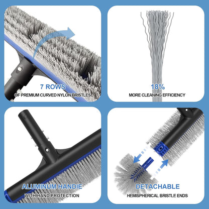 Poolvio 5-in-1 Pool Cleaning Kit - Semi-Deep Skimmer, Aluminum Leaf Rake & 20' Brush with 13ft Pole