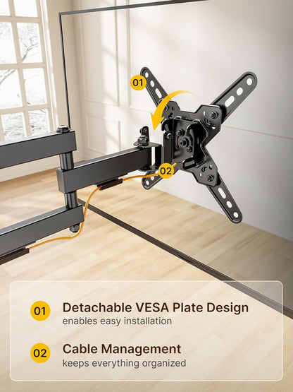 monTEK Full Motion TV Wall Mount Bracket - Swivel & Tilt for 13-43 Inch LED LCD TVs | Max VESA 200x200mm, 44lbs Capacity