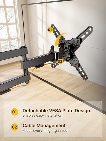 monTEK Full Motion TV Wall Mount Bracket for Most 13-43 Inch LED LCD Flat Screen TVs & Monitors, Swivel Tilt Extension Rotation with Articulating Arms, TV Mount Max VESA 200x200mm, up to 44lbs