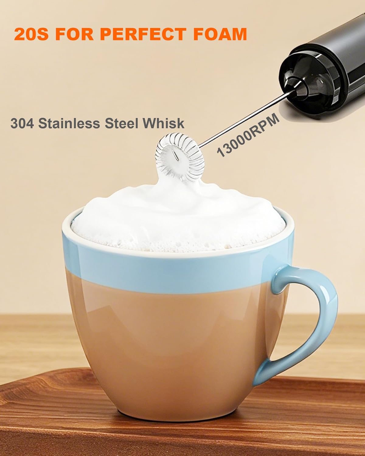 Skiennix Rechargeable Milk Frother - Handheld Electric Mixer for Coffee, Matcha & Lattes - Black