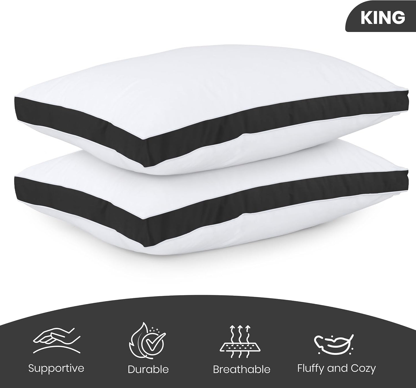 Utopia Bedding King Size Bed Pillows - Soft & Fluffy Down Alternative | Set of 2, Cooling Gusseted Design