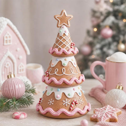 Gingerbread Christmas Tree Figurines – Resin 6 Inch Holiday Home Decor
