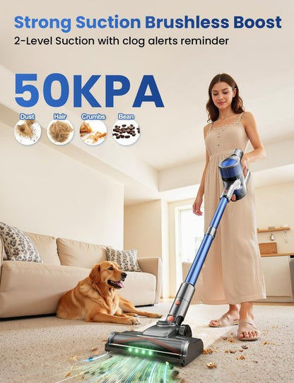 Dzaki Cordless Vacuum Cleaner - Powerful 50KPA Suction with Smart LED Display | Lightweight & Rechargeable for Home Use