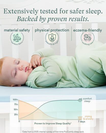 PurComfy Supersoft Sleep Sack 1.0 TOG, Premium Bamboo Viscose Baby Sleeping Bag, 2-Way Safe Zipper Sleep Sacks 6-15 Months (Sage)