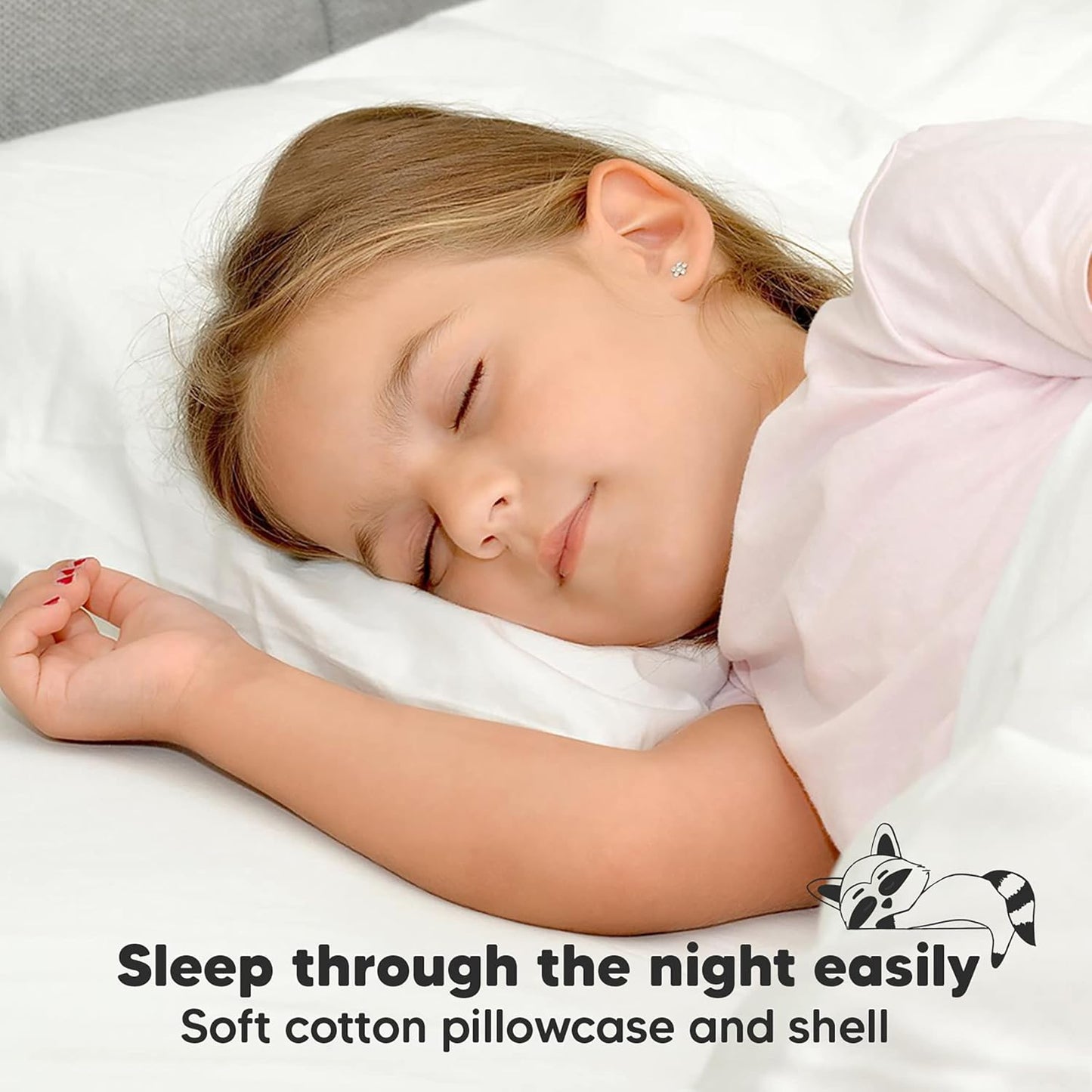 My Little Dreamy Toddler Pillow - Organic Cotton Travel Bed Pillow with Soft Pillowcase | 13x18, Machine Washable, Ideal for Ages 2-5 (Soft White)