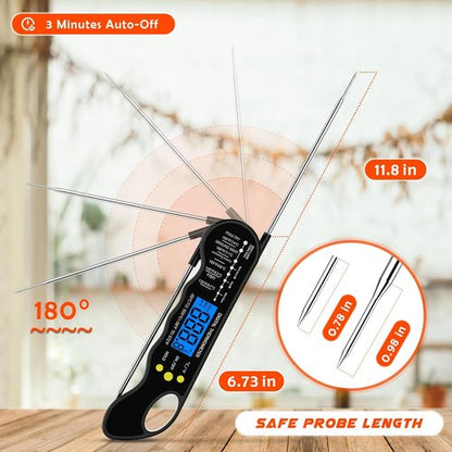 Instant Read Meat Thermometer - Fast, Accurate Digital Food Thermometer with Magnet & Backlight (Black)