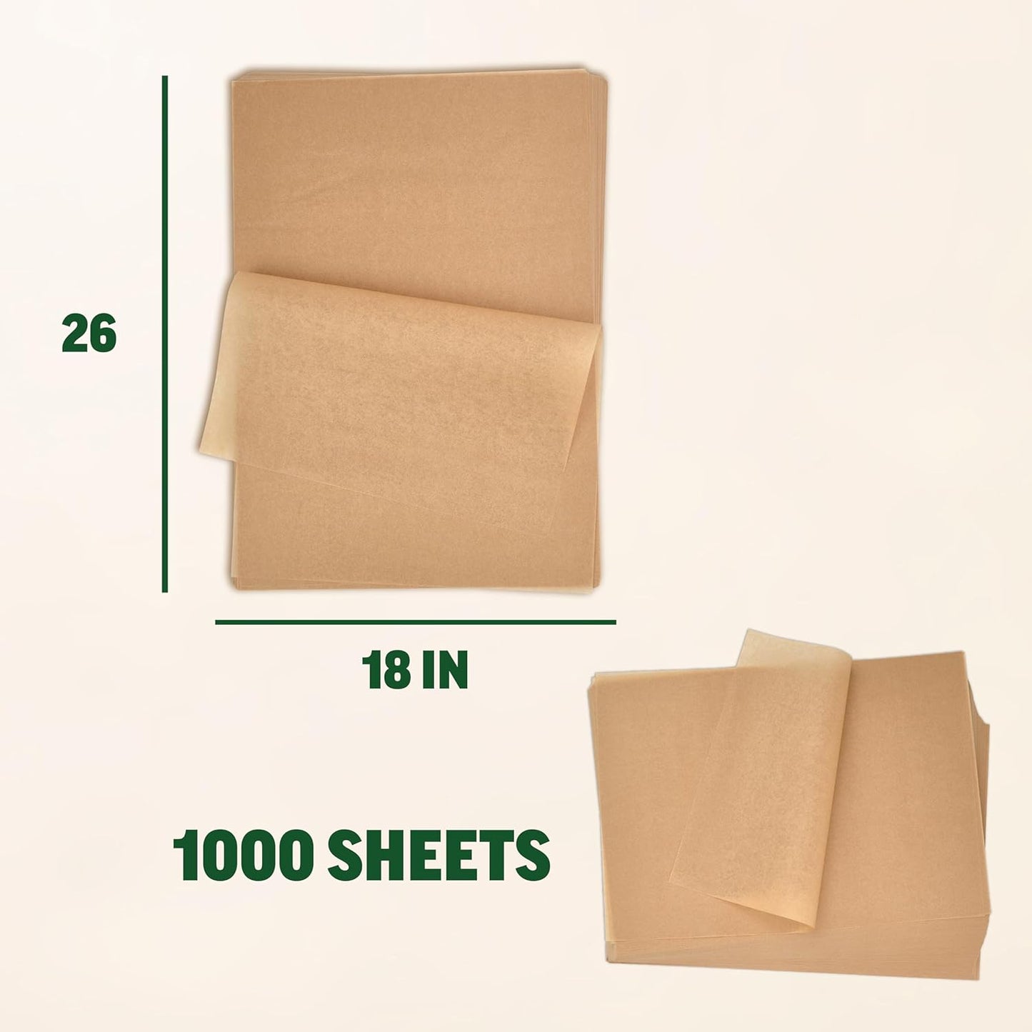 Zenlogy Large Unbleached Parchment Paper Liners - 18x26 Inches, 1000 Sheets for High Heat Baking