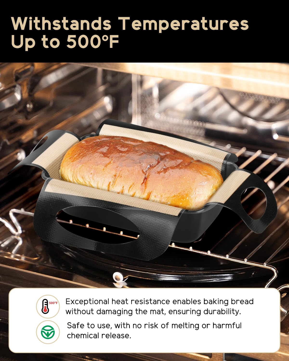 Reusable Silicone Bread Loaf Pan Liner, Food-Grade Silicone Bread Sling, Loaf Pan Lifters - Non-Stick & Easy Clean Dough Transfer Tool with 4 Handles - Best Fits 9x5" or 1.5lb Loaf Pans - Pack of 2